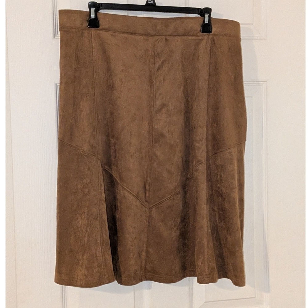 Westport 1962 Womens XL Brown Faux Suede A-Line Skirt NWT Stretch $48